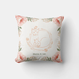 Oreiller jeté floral personnalisé Mama Cat & Kitte