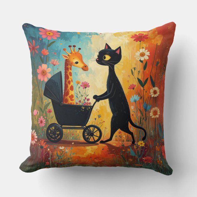 Oreiller jeté Girafe Chat Mignon (Recto)