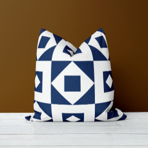 Oreiller jeté minimaliste quilt bleu marine blanc