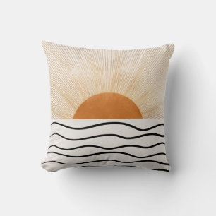 Oreiller jeté moderne avec vagues océaniques et le