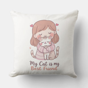 Oreiller Jeté Mon Chat est Mon Meilleur Ami Fille 