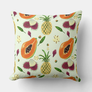 Oreiller jeté motif fruit tropical hawaïen crème
