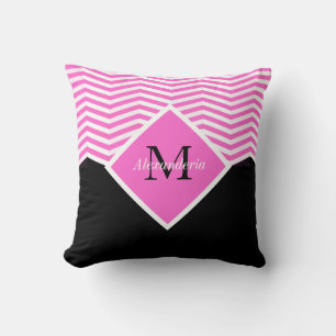 Oreiller jeté personnalisé monogramme rose blanc c