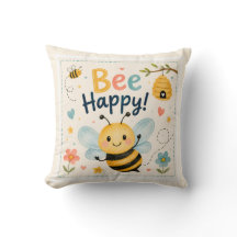 Oreiller jeté pour enfants mignons Bee Happy