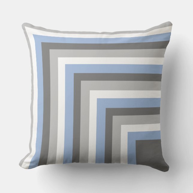 Oreiller jeté rayé bleu clair, gris et blanc (Recto)
