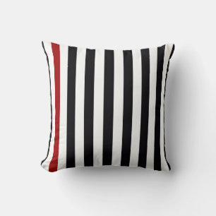 Oreiller jeté rayé noir, blanc et rouge moderne –