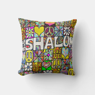 Oreiller jeté rétro psychédélique Shalom LOVE des 