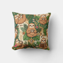 Oreiller jeté Sloth Coffee – Conception mignonne e