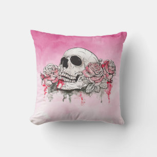Oreiller jeté Tête de mort et Roses