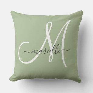 Oreiller jeté vert élégant monogramme
