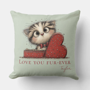 Oreiller jeté vert sauge Mignon chat à jamais Je t