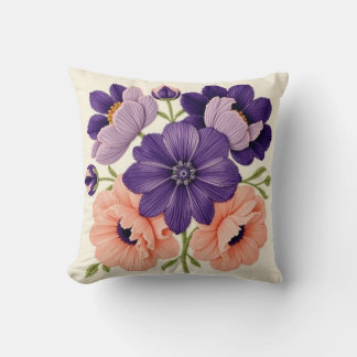 Oreiller jeté Violet à Fleurs Brodées en Relief