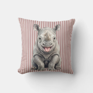 Oreiller jeté Zazzle Rhinocéros bébé aquarelle
