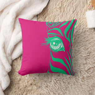 Oreiller jeté zèbre rose vert dépareillé