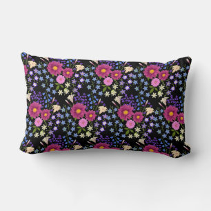 Oreiller lombaire noir Bouquet de fleurs
