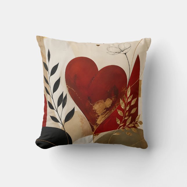 Oreiller Luxueux Abstrait Cœur Rouge (Recto)