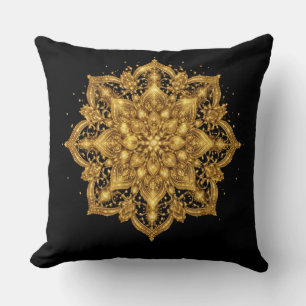 Oreiller Mandala Doré Luxe Décoratif Jeté 