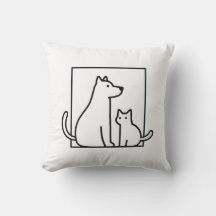 Oreiller minimaliste en ligne de chat et de chien