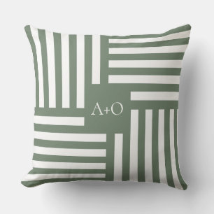 Oreiller Monogramme avec Rayures Vertes Cadeau de