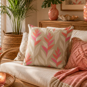 Oreiller motif fleur d'héliconia rétro taupe