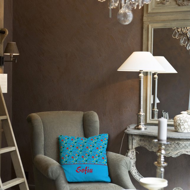 oreiller motif fleur sauvage poppy turquoise jetez (Créateur téléchargé)