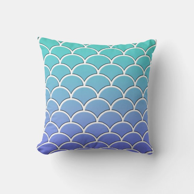 Oreiller motif vague japonaise Aqua et Orchidée (Recto)