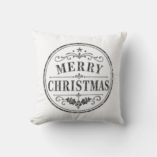 oreiller noir et blanc de Noël vintage