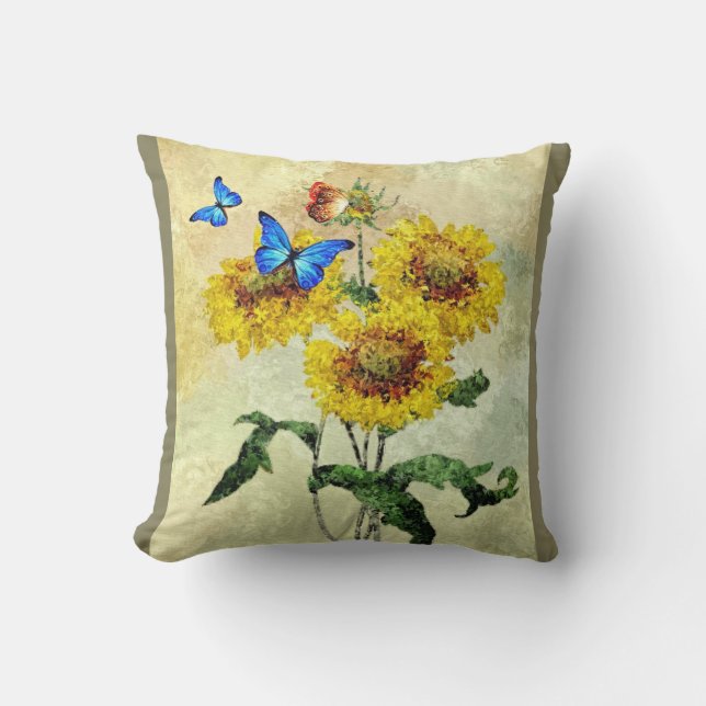Oreiller Papillons & Fleurs - Dos Vert (Recto)