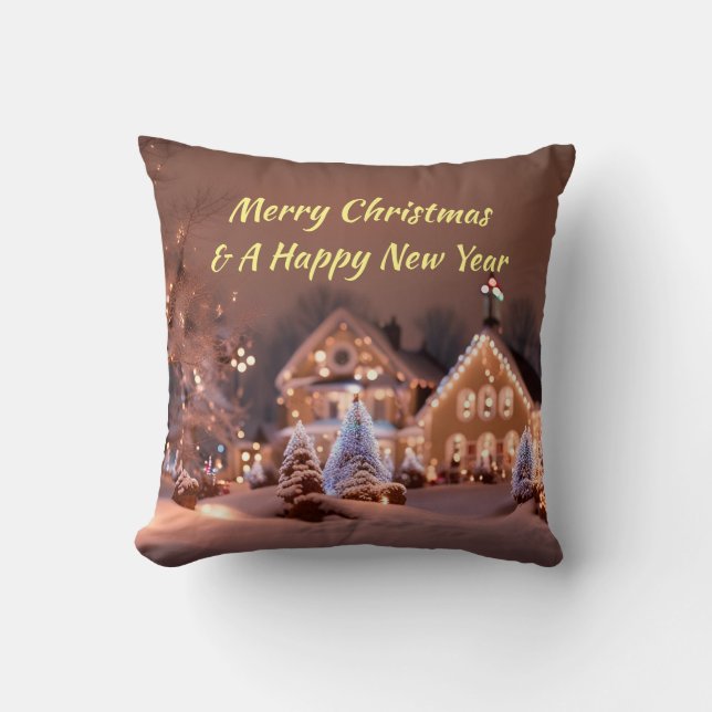 Oreiller Personnalisé Avec Scène De Noël Extérieur (Recto)
