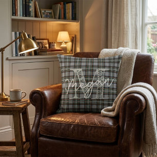 Oreiller personnalisé avec tartan d'hiver et monog