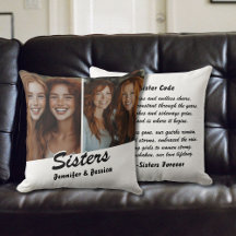 Oreiller photo et poème de soeurs personnalisables