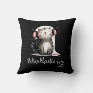 Oreiller Polka Radio avec un motif de chat