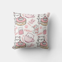 Oreiller pour amateurs de chats roses et blancs mi