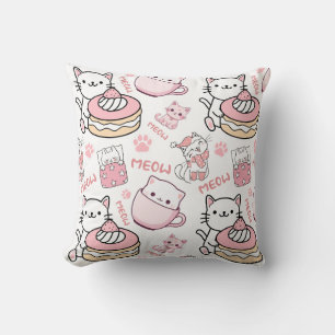 Oreiller pour amateurs de chats roses et blancs mi