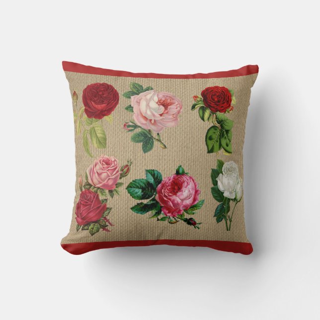 Oreiller Rose  Burlap vintage (Recto)