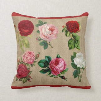 Oreiller Rose  Burlap vintage