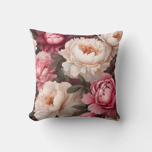 Oreiller rose et blanc de pivoine florale (Recto)