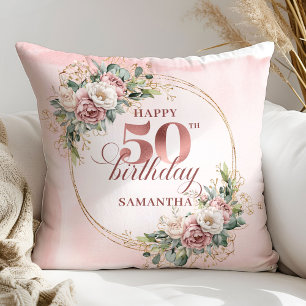 Oreiller Rose Gold Floral Rose Pâle 50e Anniversai