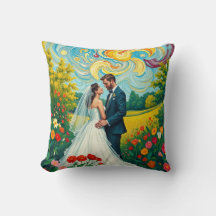 Oreiller vibrant de mariage dans le style Van Gogh