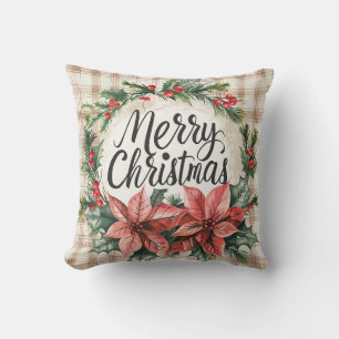 Oreiller vintage Merry Christmas Poinsettia