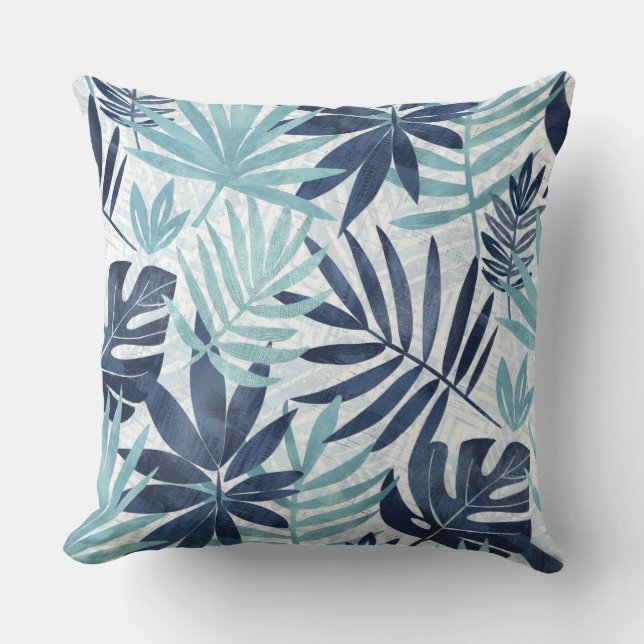 Oreillers à lancer bleu marine Aqua et feuille bla (Recto)