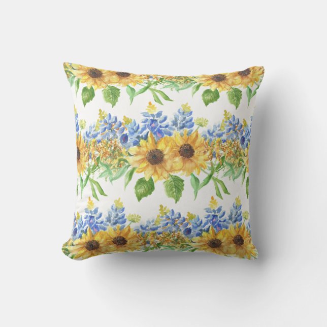 Oreillers à lancer de bleuets et de tournesol (Recto)