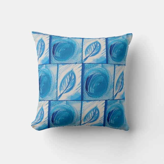 Oreillers à lancer feuille bleue (Recto)