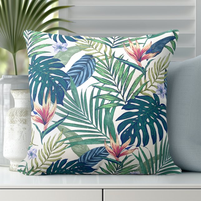 Oreillers à lancer Feuilles de palmiers floraux tr (Discover our Elegant Coastal Palm Leaves Throw Pillows.)