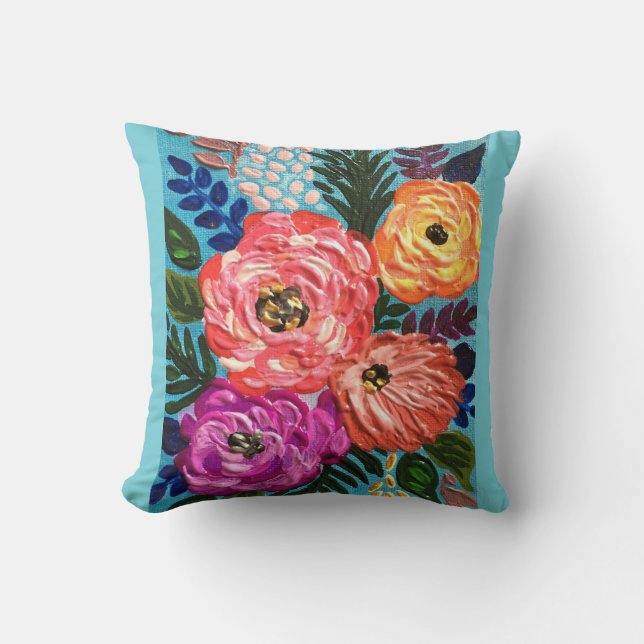 Oreillers à lancer floral bleu clair (Recto)