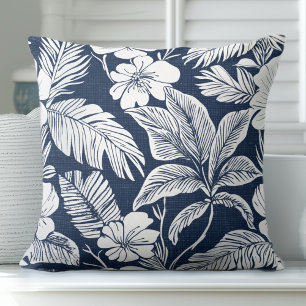 Oreillers à lancer floral bleu et blanc de la Mari