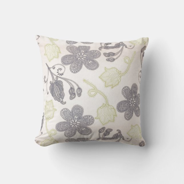 Oreillers à lancer floral gris et vert (Recto)