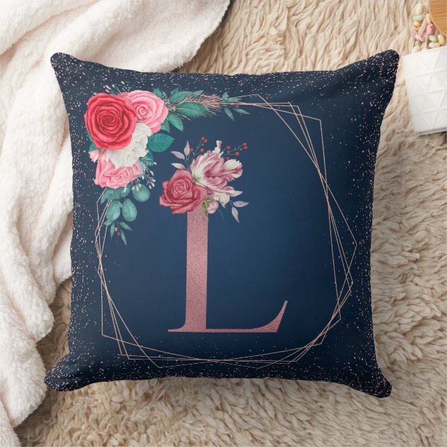 Oreillers à lancer Floral rose Gold et Blue L Mono (Couverture)