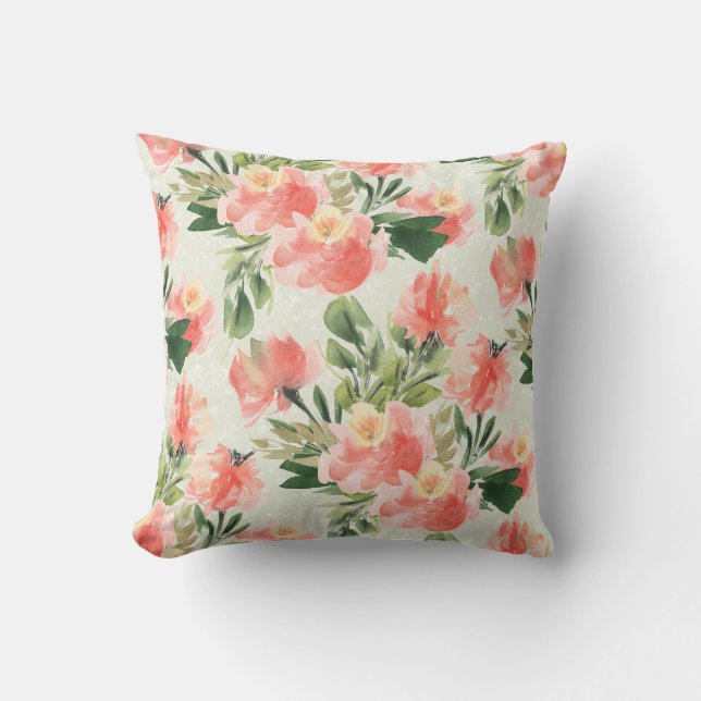 Oreillers d'aquarelle de Corail Floral 16x16 (Recto)