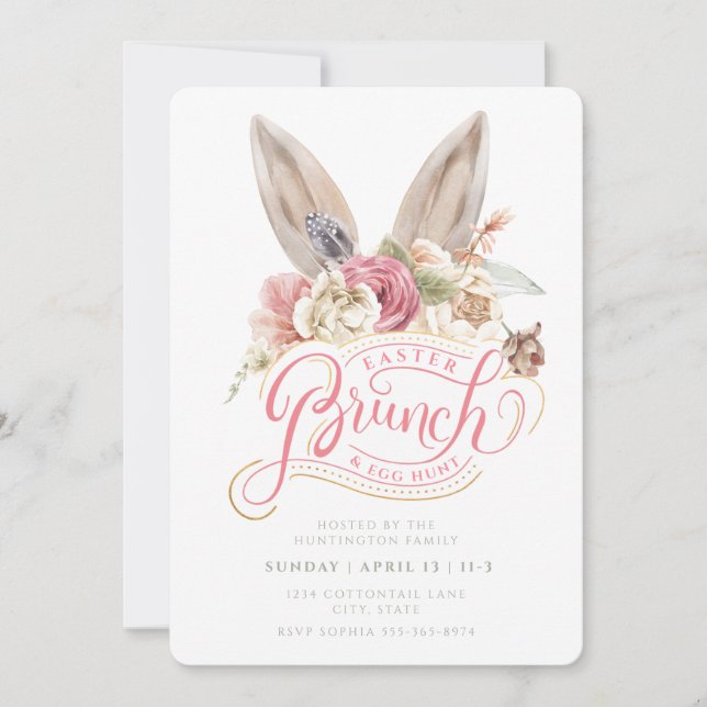 Oreilles de lapin | Brunch de Pâques & Invitation  (Devant)